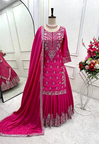 Presenting New Collection Pure Cinon Silk Top-Lehenga and Dupatta Set Fully Stitched Ready To Wear 🔥😍🥰*