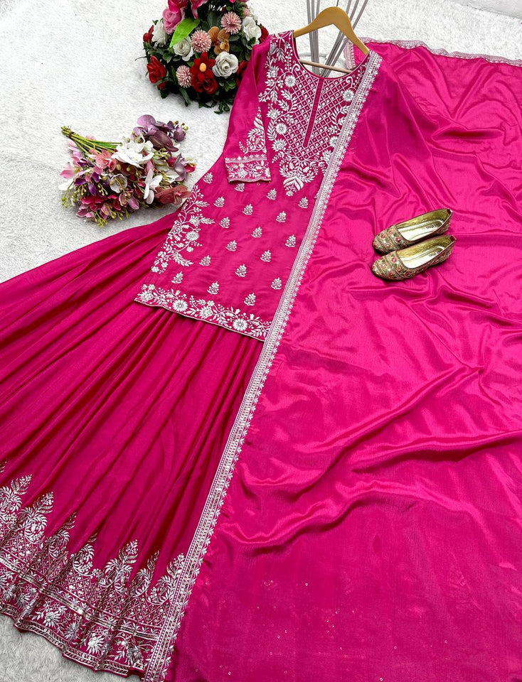 Presenting New Collection Pure Cinon Silk Top-Lehenga and Dupatta Set Fully Stitched Ready To Wear 🔥😍🥰*