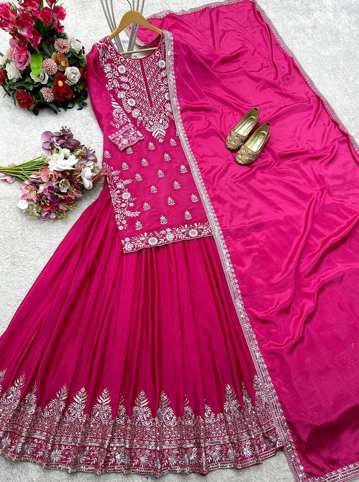 Presenting New Collection Pure Cinon Silk Top-Lehenga and Dupatta Set Fully Stitched Ready To Wear 🔥😍🥰*
