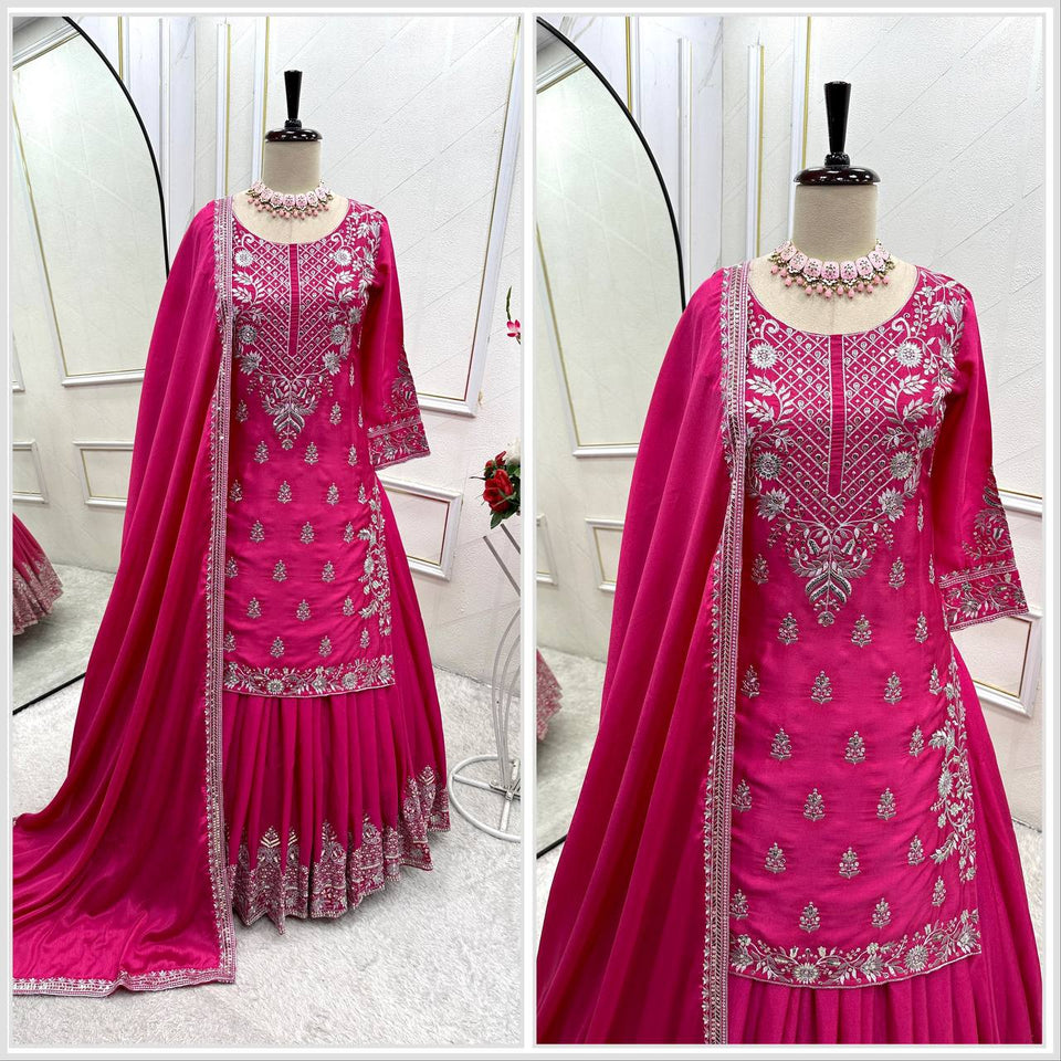 Presenting New Collection Pure Cinon Silk Top-Lehenga and Dupatta Set Fully Stitched Ready To Wear 🔥😍🥰*