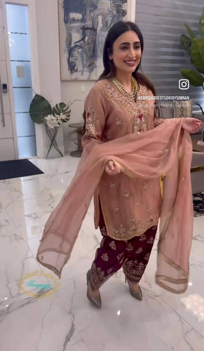 Presenting New Pure Cinon Silk Top&Pent&Dupatta Set Fully Stitched Ready To Wear