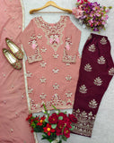 Presenting New Pure Cinon Silk Top&Pent&Dupatta Set Fully Stitched Ready To Wear