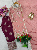 Presenting New Pure Cinon Silk Top&Pent&Dupatta Set Fully Stitched Ready To Wear