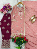 Presenting New Pure Cinon Silk Top&Pent&Dupatta Set Fully Stitched Ready To Wear