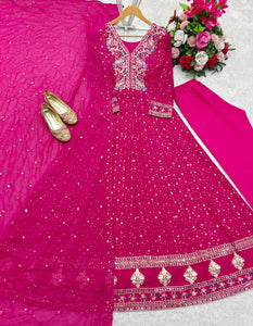 Presenting New Collection Heavy Pure Georgette Gown -Pent  Dupatta Set Fully Stitched Ready To Wear 🔥😍🥰*
