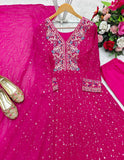 Presenting New Collection Heavy Pure Georgette Gown -Pent  Dupatta Set Fully Stitched Ready To Wear 🔥😍🥰*