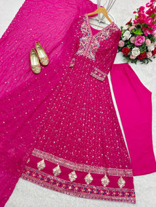 Presenting New Collection Heavy Pure Georgette Gown -Pent  Dupatta Set Fully Stitched Ready To Wear 🔥😍🥰*