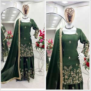 Presenting New Cinon Top-Sarara and Dupatta Set Fully Stitched Ready To Wear
