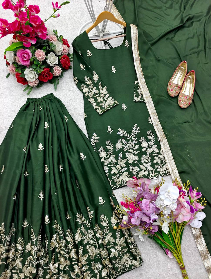 Presenting New Cinon Top-Sarara and Dupatta Set Fully Stitched Ready To Wear