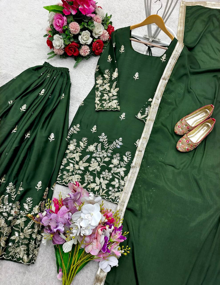 Presenting New Cinon Top-Sarara and Dupatta Set Fully Stitched Ready To Wear