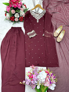 Presenting New Pure Blooming Georgette Top&Farshi&Dupatta Set Fully Stitched Ready To Wear