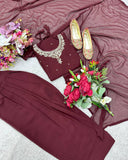 Presenting New Pure Blooming Georgette Top&Farshi&Dupatta Set Fully Stitched Ready To Wear