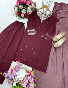 Presenting New Pure Blooming Georgette Top&Farshi&Dupatta Set Fully Stitched Ready To Wear