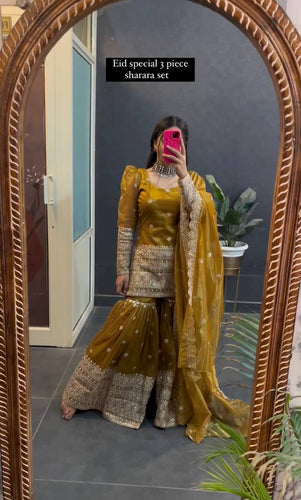 Presenting New Twin Net Top-Sarara and Dupatta Set Fully Stitched Ready To Wear