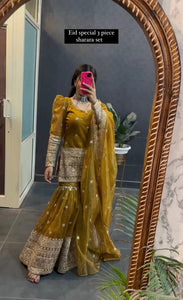 Presenting New Twin Net Top-Sarara and Dupatta Set Fully Stitched Ready To Wear
