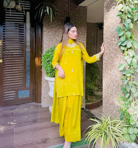 Presenting New Pure Natural Crep Satin Top&Farshi&Dupatta Set Fully Stitched Ready To Wear