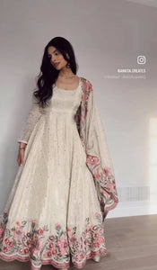 Presenting New Collection Heavy Pure Cinon Silk Gown -Pent  Dupatta Set Fully Stitched Ready To Wear