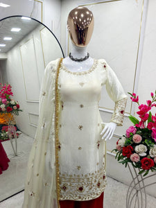 Presenting New Pure Fendy Silk Top-Sarara and Dupatta Set Fully Stitched Ready To Wear