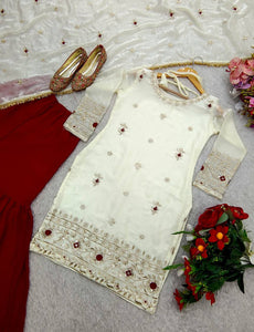 Presenting New Pure Fendy Silk Top-Sarara and Dupatta Set Fully Stitched Ready To Wear