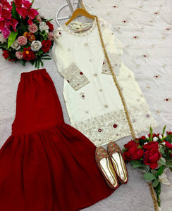 Presenting New Pure Fendy Silk Top-Sarara and Dupatta Set Fully Stitched Ready To Wear
