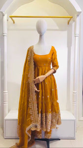Presenting New Collection Heavy Pure Zimmy-Cho Silk Gown -Pent  Dupatta Set Fully Stitched Ready To Wear