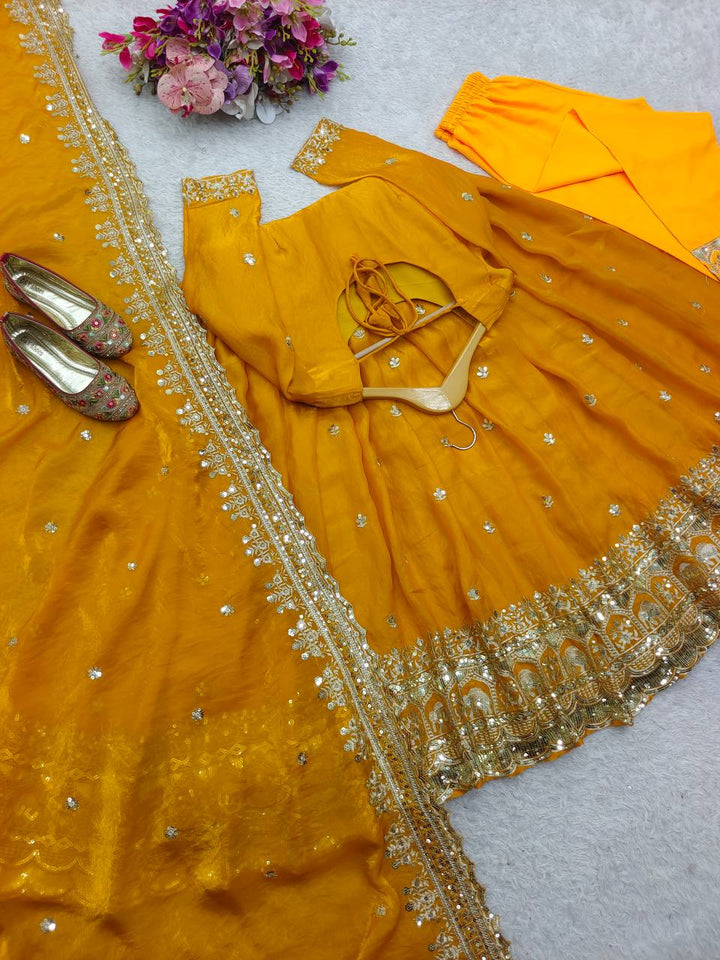 Presenting New Collection Heavy Pure Zimmy-Cho Silk Gown -Pent  Dupatta Set Fully Stitched Ready To Wear