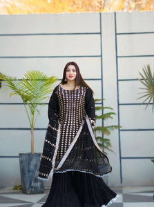 Presenting New Fox Georgette Top-Sarara and Dupatta Set Fully Stitched Ready To Wear