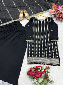 Presenting New Fox Georgette Top-Sarara and Dupatta Set Fully Stitched Ready To Wear