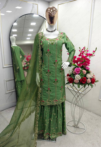Presenting New Cinon- Top-Sarara and Dupatta Set Fully Stitched Ready To Wear