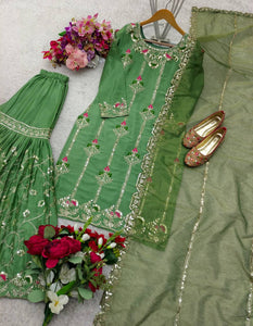 Presenting New Cinon- Top-Sarara and Dupatta Set Fully Stitched Ready To Wear