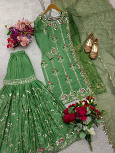 Presenting New Cinon- Top-Sarara and Dupatta Set Fully Stitched Ready To Wear