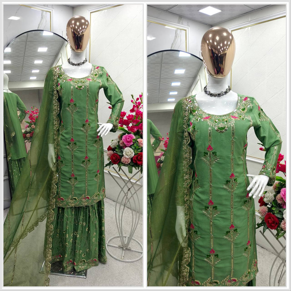 Presenting New Cinon- Top-Sarara and Dupatta Set Fully Stitched Ready To Wear