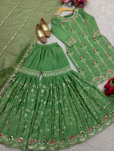 Presenting New Cinon- Top-Sarara and Dupatta Set Fully Stitched Ready To Wear