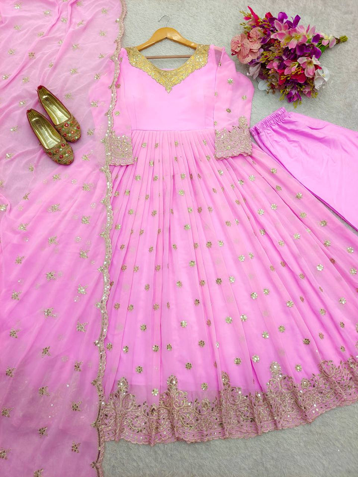 Presenting New Sumer Collection Fox Georgette Gown -Pent  Dupatta Set Fully Stitched Ready To Wear 🔥😍🥰*
