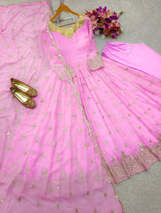 Presenting New Sumer Collection Fox Georgette Gown -Pent  Dupatta Set Fully Stitched Ready To Wear 🔥😍🥰*