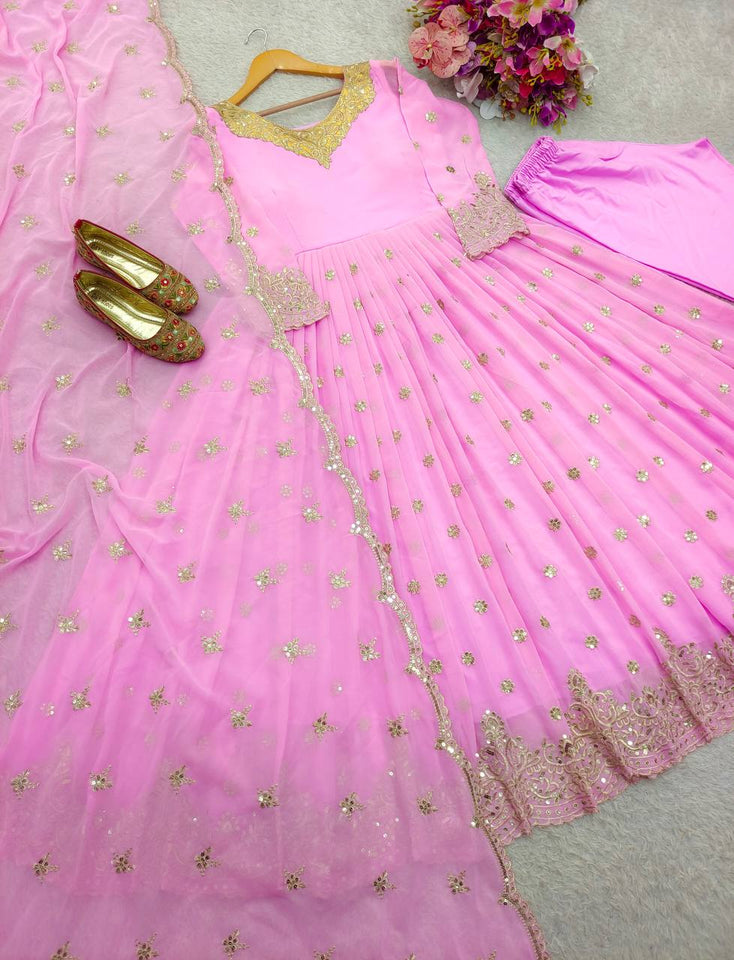 Presenting New Sumer Collection Fox Georgette Gown -Pent  Dupatta Set Fully Stitched Ready To Wear 🔥😍🥰*