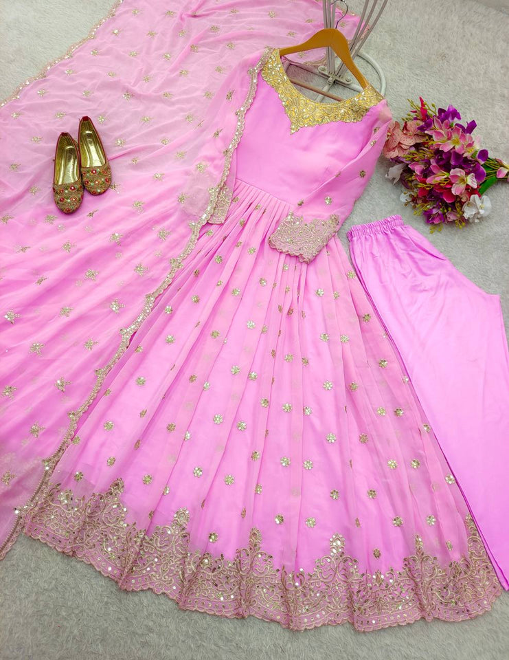 Presenting New Sumer Collection Fox Georgette Gown -Pent  Dupatta Set Fully Stitched Ready To Wear 🔥😍🥰*
