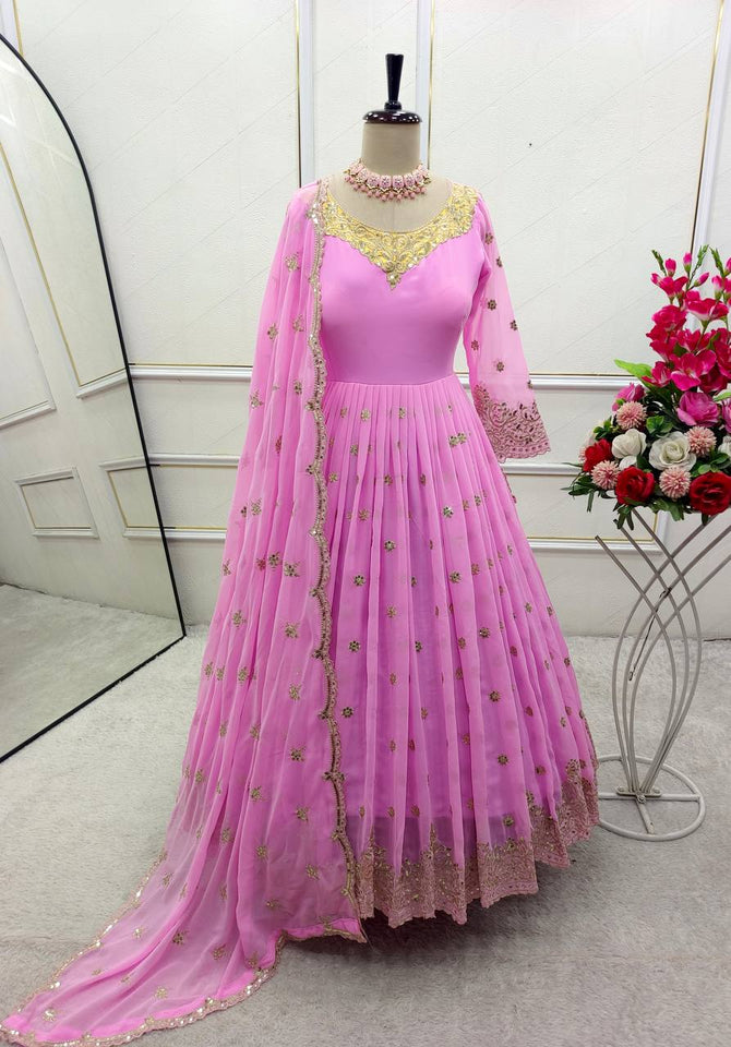 Presenting New Sumer Collection Fox Georgette Gown -Pent  Dupatta Set Fully Stitched Ready To Wear 🔥😍🥰*
