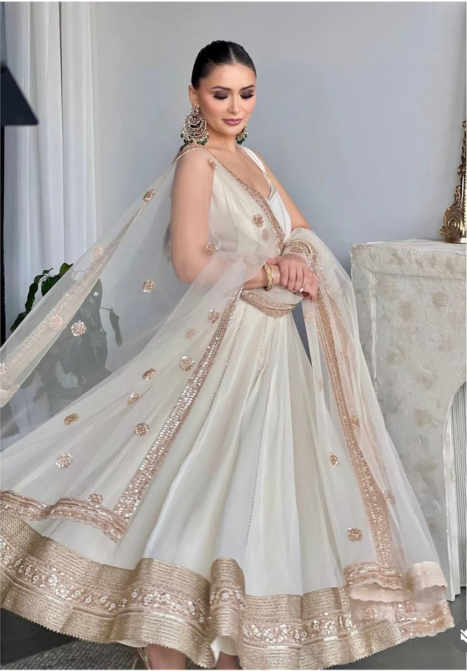 Presenting New Sumer Collection Fox Georgette Gown -Pent  Dupatta Set Fully Stitched Ready To Wear