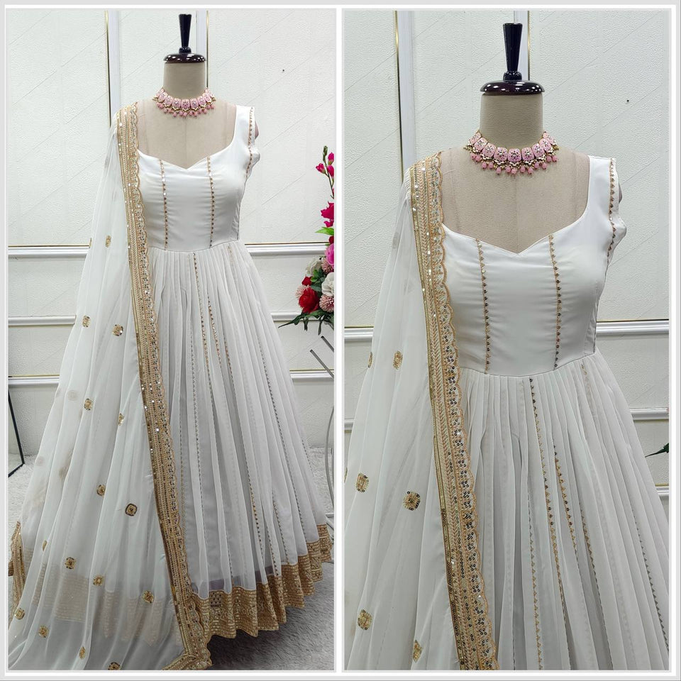 Presenting New Sumer Collection Fox Georgette Gown -Pent  Dupatta Set Fully Stitched Ready To Wear