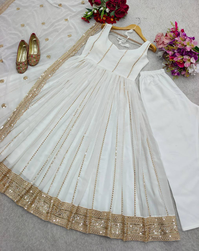 Presenting New Sumer Collection Fox Georgette Gown -Pent  Dupatta Set Fully Stitched Ready To Wear