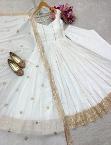 Presenting New Sumer Collection Fox Georgette Gown -Pent  Dupatta Set Fully Stitched Ready To Wear