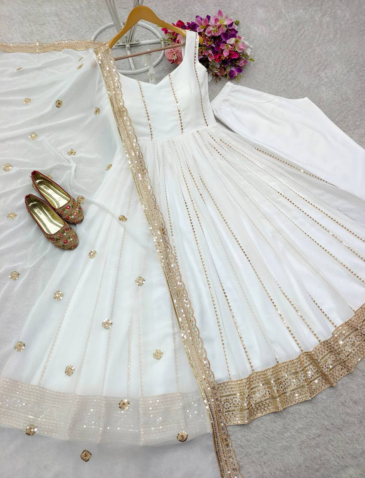 Presenting New Sumer Collection Fox Georgette Gown -Pent  Dupatta Set Fully Stitched Ready To Wear