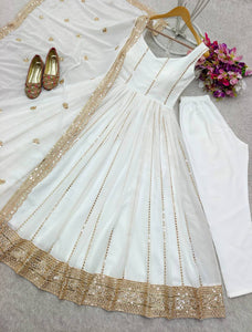 Presenting New Sumer Collection Fox Georgette Gown -Pent  Dupatta Set Fully Stitched Ready To Wear
