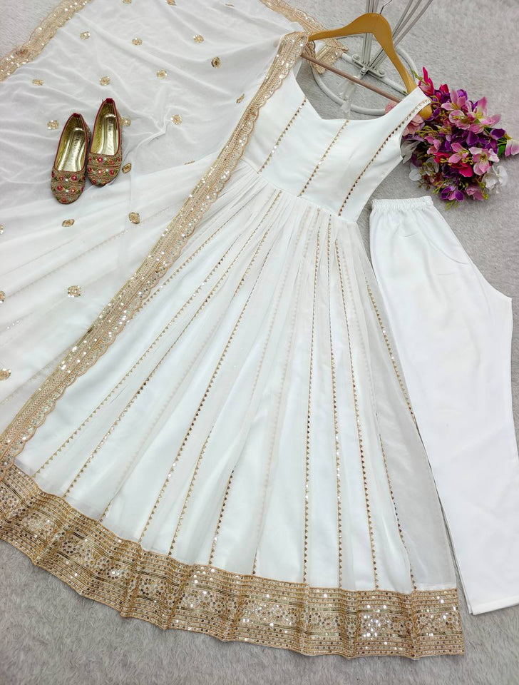 Presenting New Sumer Collection Fox Georgette Gown -Pent  Dupatta Set Fully Stitched Ready To Wear