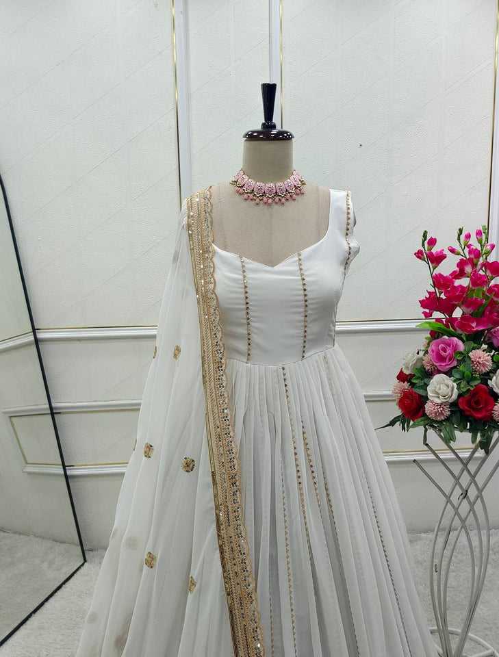 Presenting New Sumer Collection Fox Georgette Gown -Pent  Dupatta Set Fully Stitched Ready To Wear