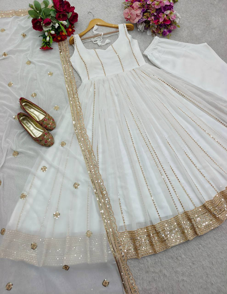 Presenting New Sumer Collection Fox Georgette Gown -Pent  Dupatta Set Fully Stitched Ready To Wear