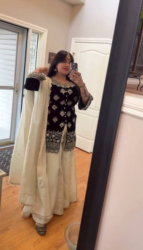 Presenting New Cinon Silk Top-Plazzo and Dupatta Set Fully Stitched Ready To Wear