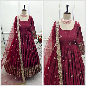 Presenting New Collection Heavy Chinon Silk Gown -Pent  Dupatta Set Fully Stitched Ready To Wear