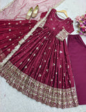 Presenting New Collection Heavy Chinon Silk Gown -Pent  Dupatta Set Fully Stitched Ready To Wear